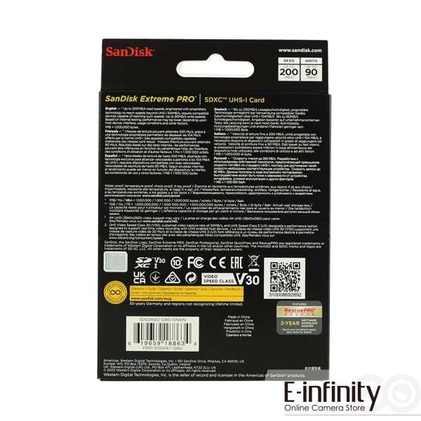 SanDisk Extreme PRO 128GB SDXC UHS-I Memory Card SDSDXXD-128G